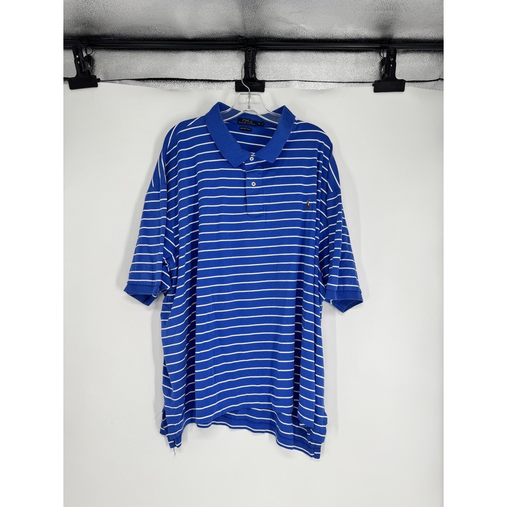 Polo Ralph Lauren Polo Shirt 5XL Big 5XB Striped Flesh Pony Pima Soft Touch Blue